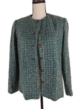 Women's Elfred Dunner Bouclé Tweed Jacket Teal Blue Size 6P